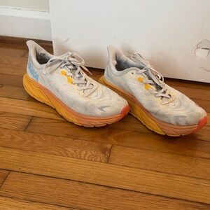 HOKA White and Orange Athletic Sneakers